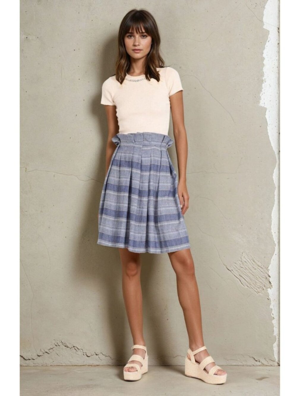 Anthropologie Eva Franco Pleated Denim Linen Midi Skirt NWT